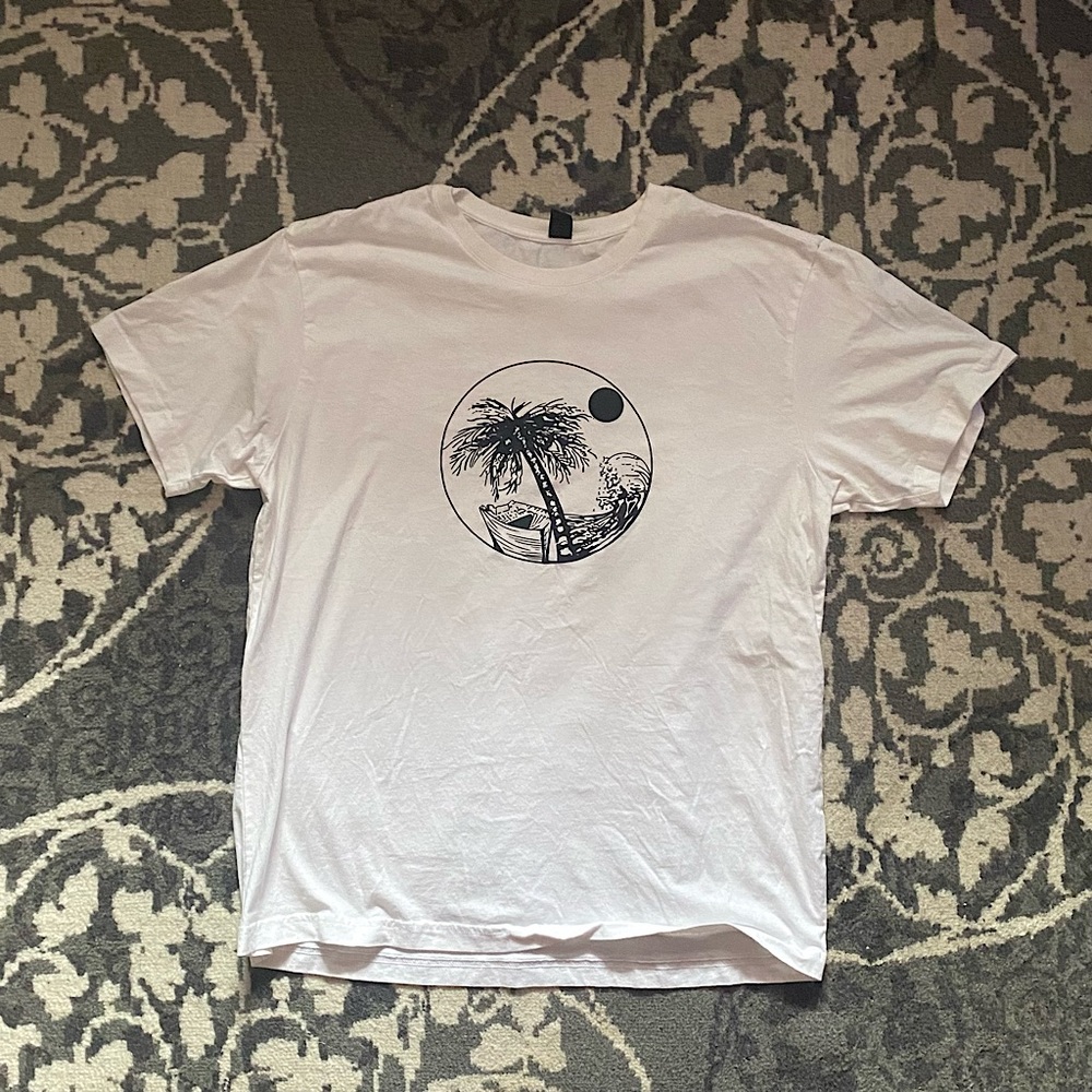 Romwe Tropical Beach Graphic Oversized White Tshirt